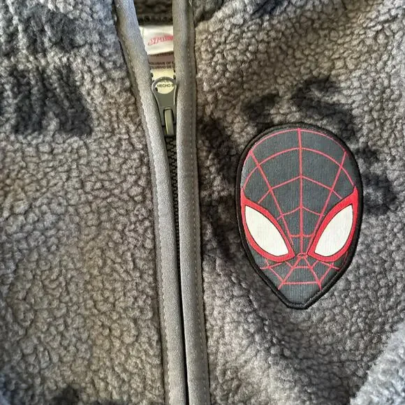 Spiderman Boys 12 Month Faux Sherpa Shacket Sweatshirt Zip Up Gray - Picture 2 of 4
